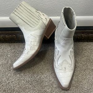 Faux snakeskin western bootie